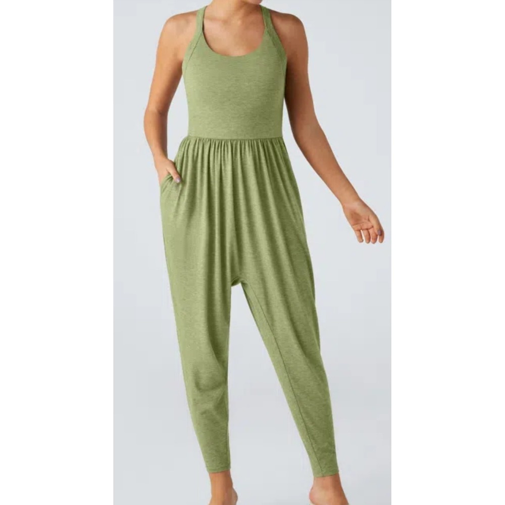 Halara Easy Peezy U Neck Pocket Harem Casual Jumpsuit Moss Green XS